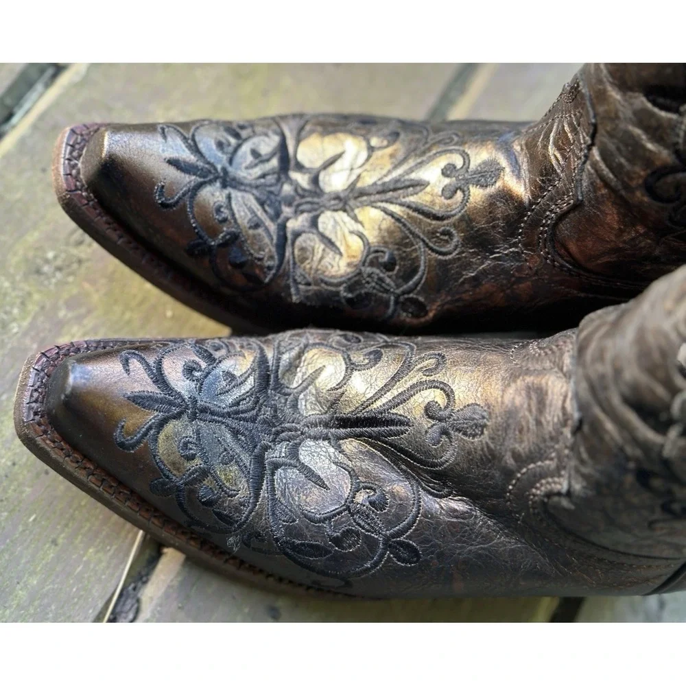 Corral Western Boots Teen Girls' Cowboy Pull‎ On Metallic Bronze A3154 Size 3.5